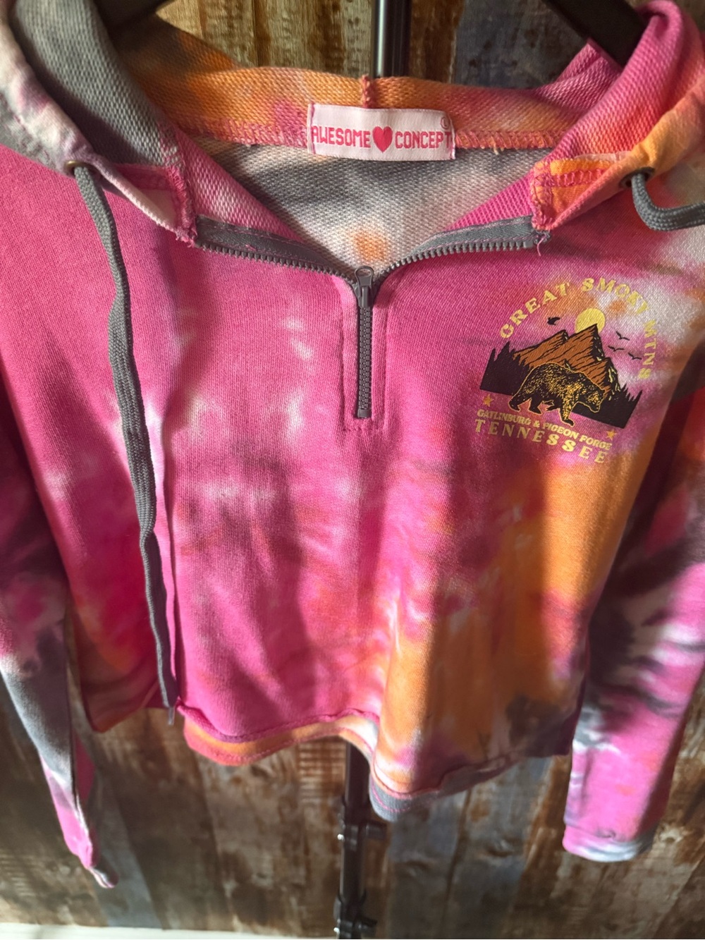 Great Smoky Mountains Awesome Concept Tie Dye Crop Zip Hoodie Large Pink - Picture 5 of 6